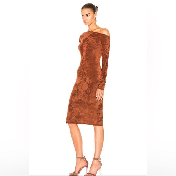 HELMUT LANG Velveteen Dress in Burnt Umber - Picture 2 of 10